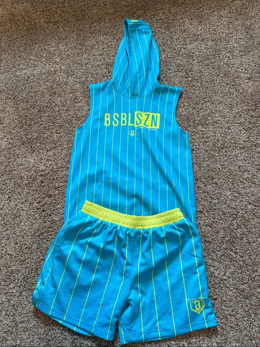 Baseball lifestyle 101 Turquoise & Neon Yellow Sleeveless Hoodie Set